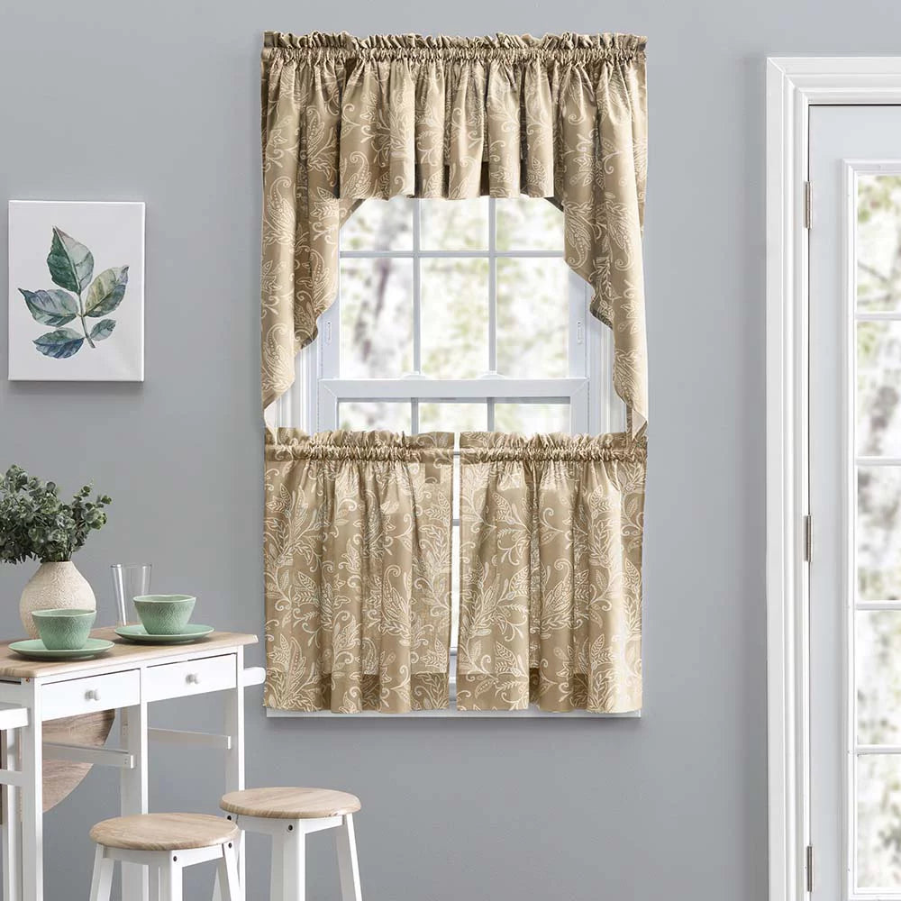 Tan Leaf Pattern Tailored Swags 56"x36" Q680