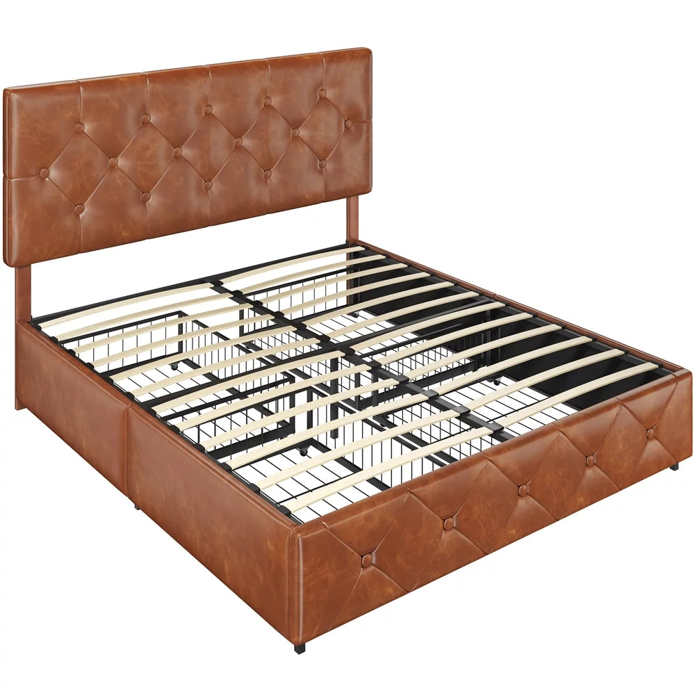 Black Queen Upholstered Platform Bed with Storage W88321