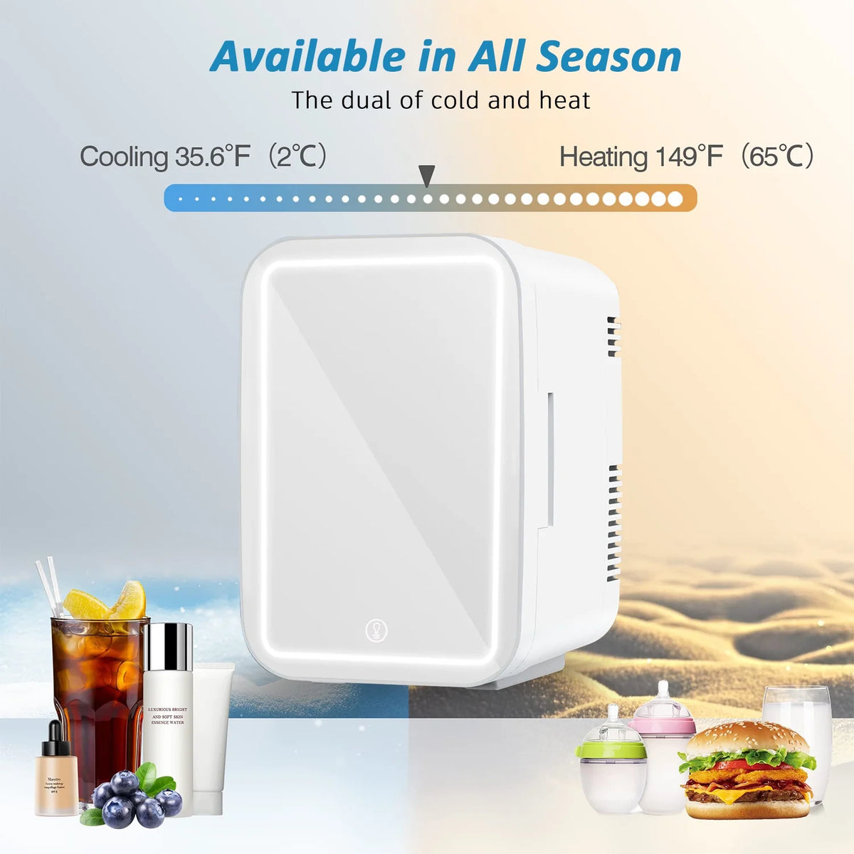 Mini Fridge with LED Mirror Door, White C917131