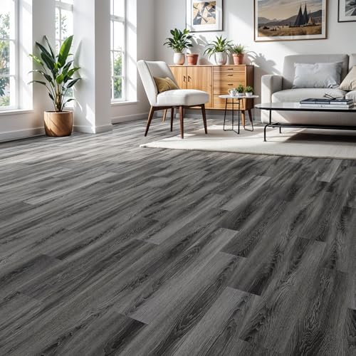 Peel and Stick Waterproof Vinyl Flooring 36-Pack Deep Gray D223