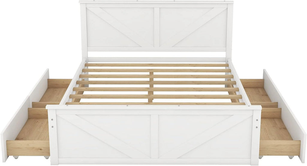 White Queen Size Platform Bed with 4 Drawers A428
