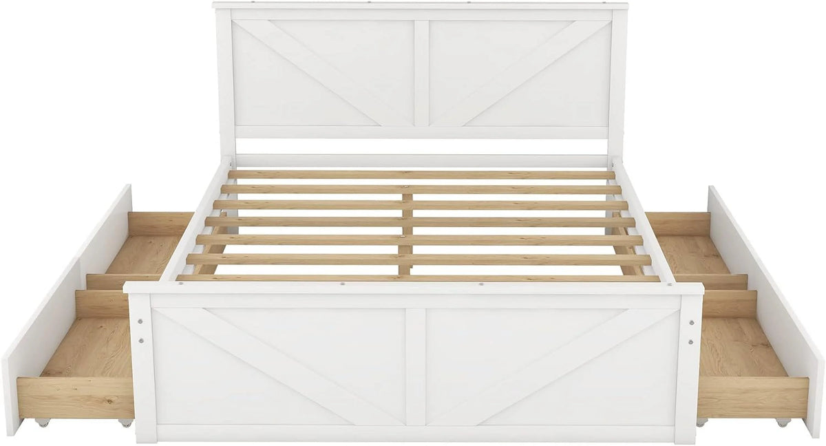 White Queen Size Platform Bed with 4 Drawers A428