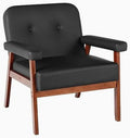 Black Faux Leather Accent Chairs Set of 2 with Wood Arms W280