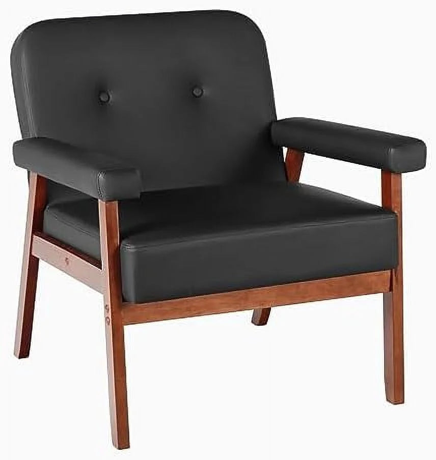 Black Faux Leather Accent Chairs Set of 2 with Wood Arms W280