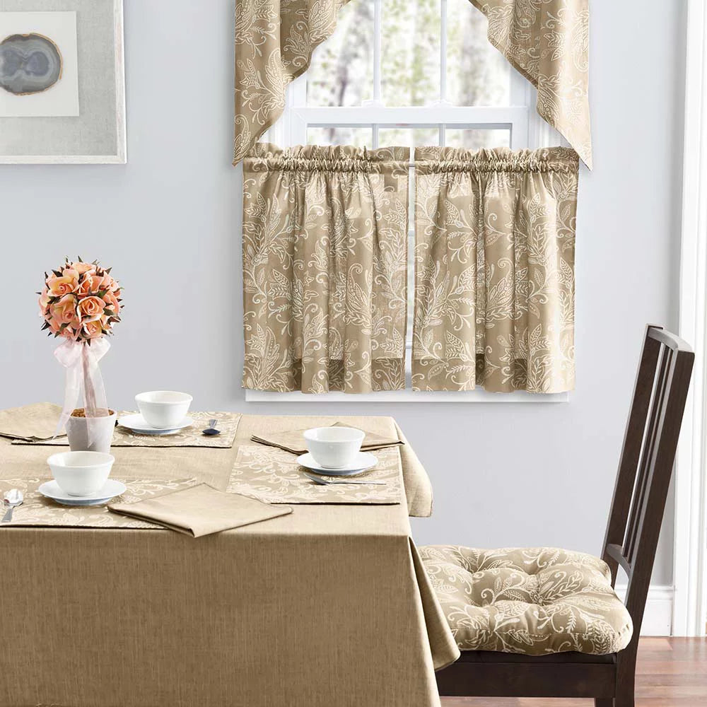 Tan Leaf Pattern Tailored Swags 56"x36" Q680