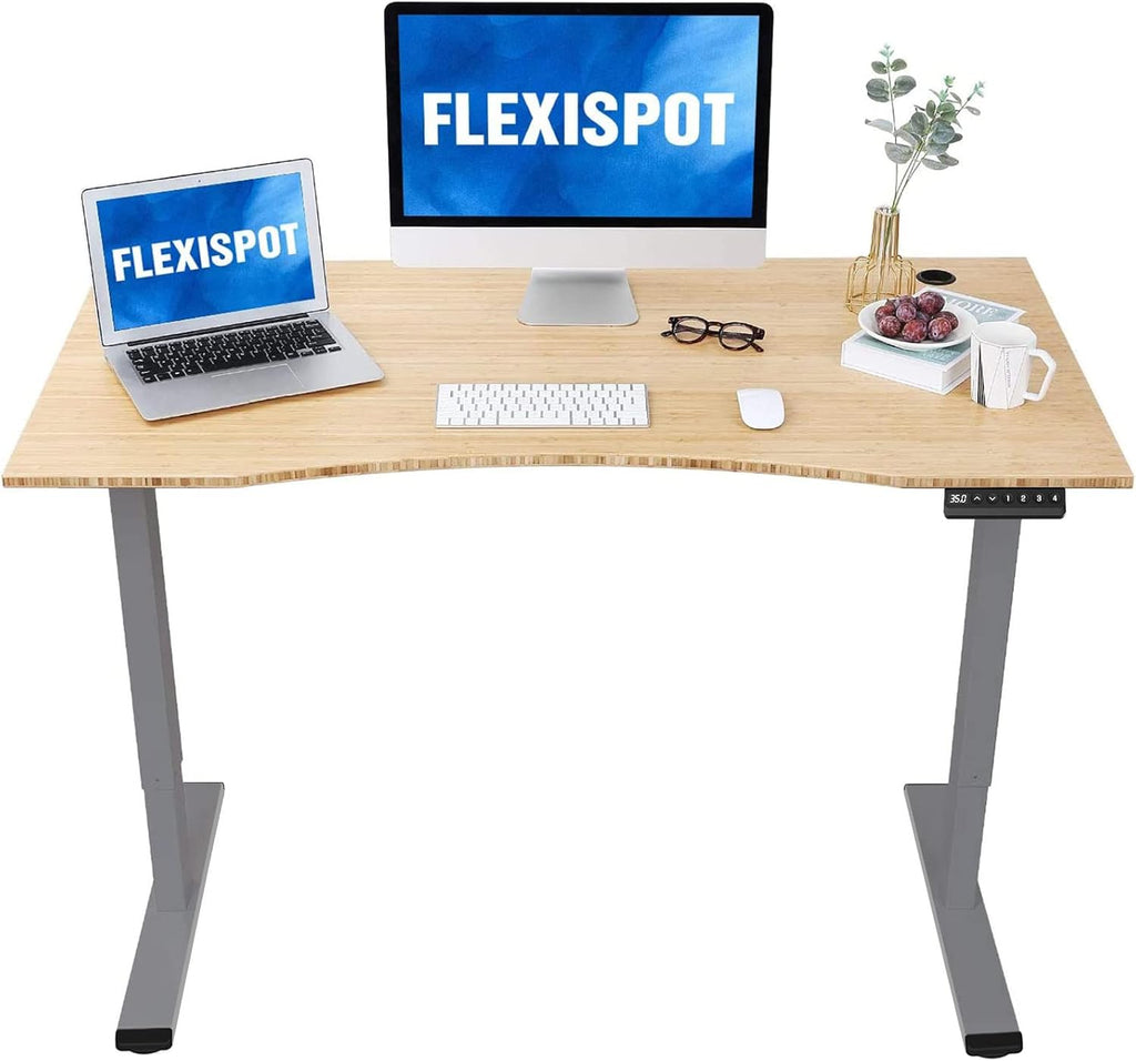 Bamboo Standing Desk 48 x 24 Inches Electric Sit Stand Up Desk with White Frame Q7734