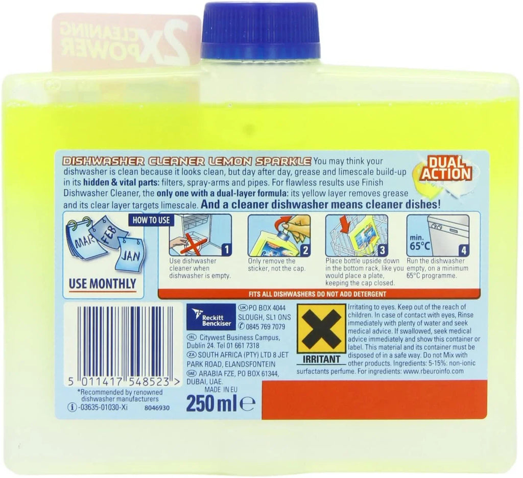 Dual Action Dishwasher Cleaner Lemon Sparkle 250 ml Pack of 8 J9108