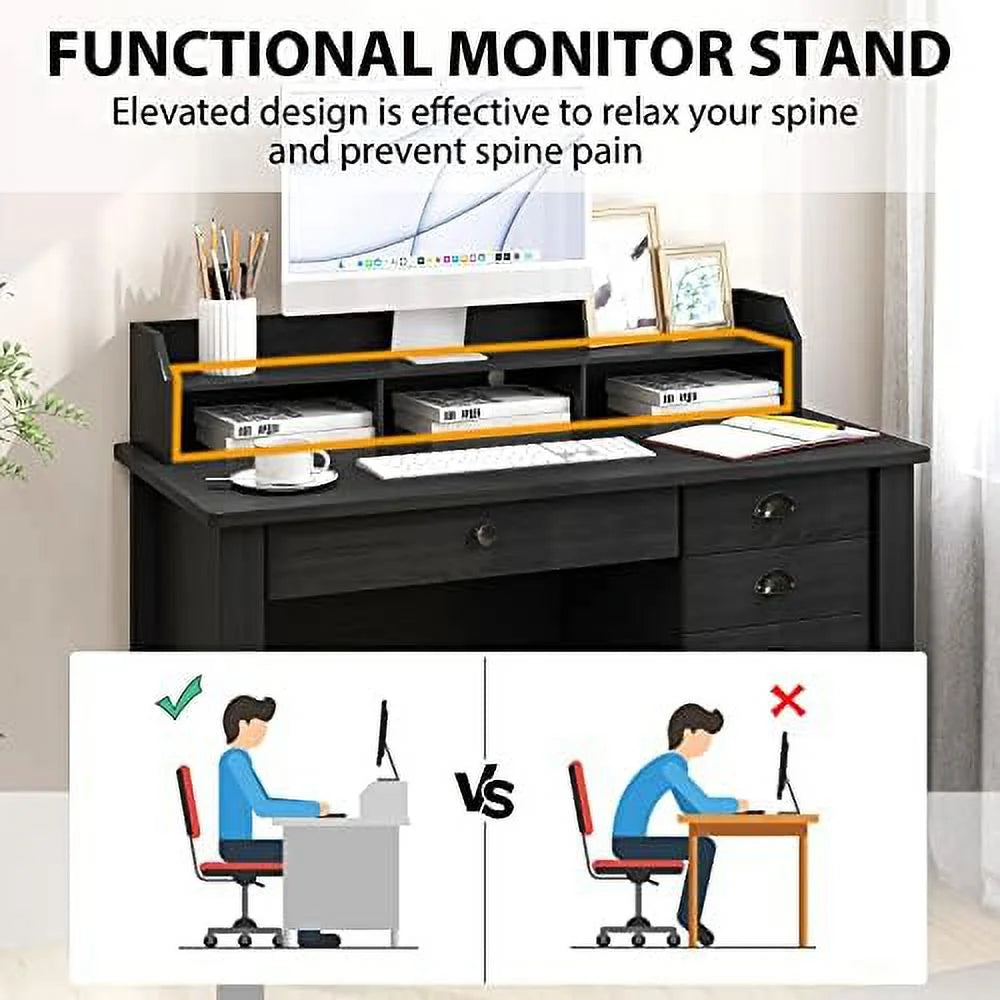 Brown Computer Desk with 4 Drawers and Hutch B59090