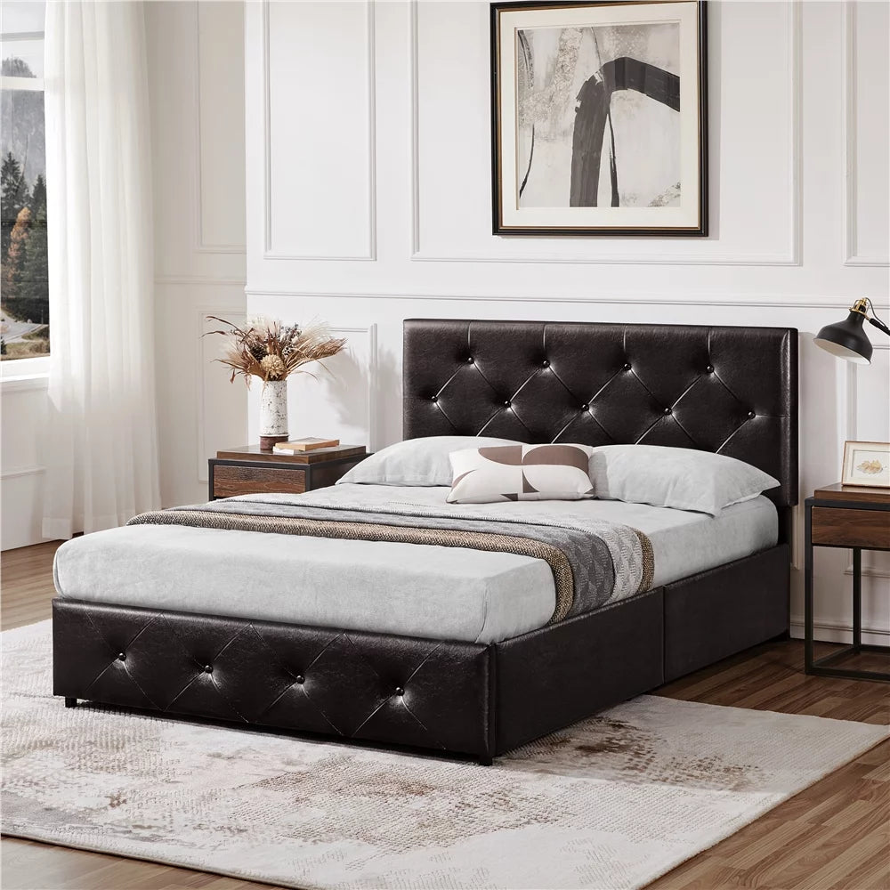 Black Queen Upholstered Platform Bed with Storage W88321