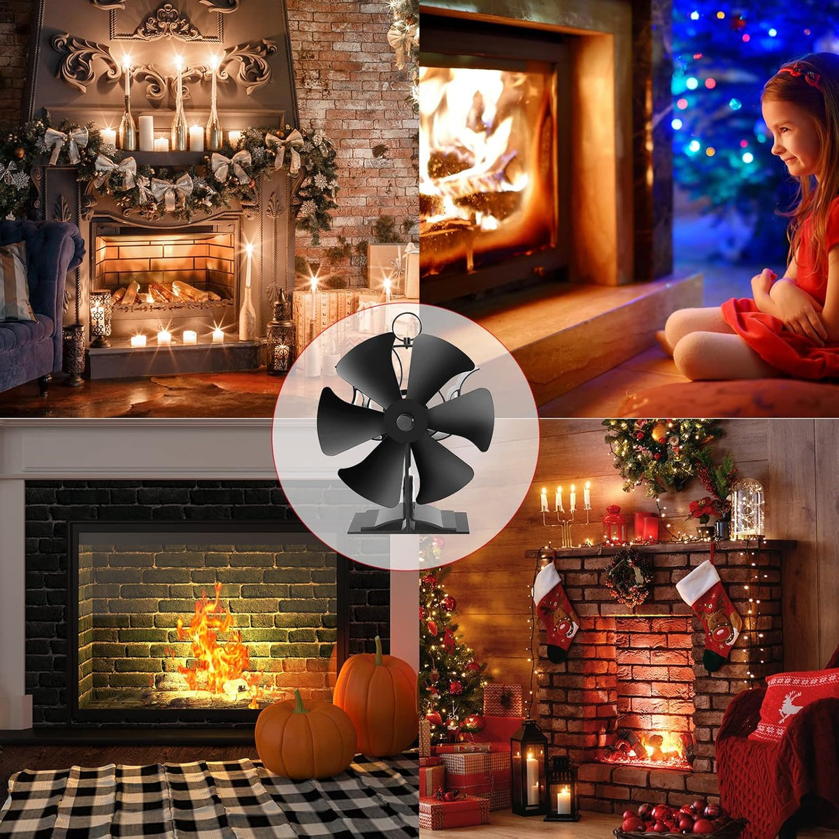 6 Blades Heat Powered Stove Fan with Thermometer Strip, Pack of 2 X8699