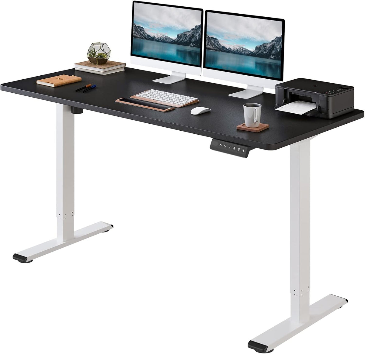 Bamboo Standing Desk 48 x 24 Inches Electric Sit Stand Up Desk with White Frame Q7734