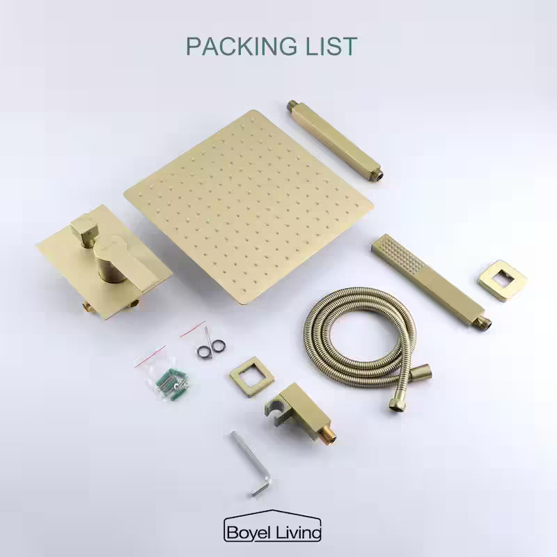 12 in. Ceiling Mount Dual Shower Heads with Pressure Balance Valve in Brushed Gold C152