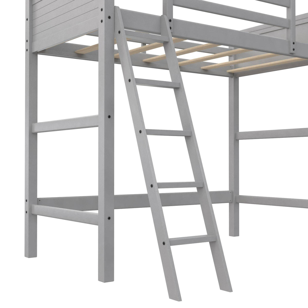 Grey Wooden Loft Bed with Ladder T203205