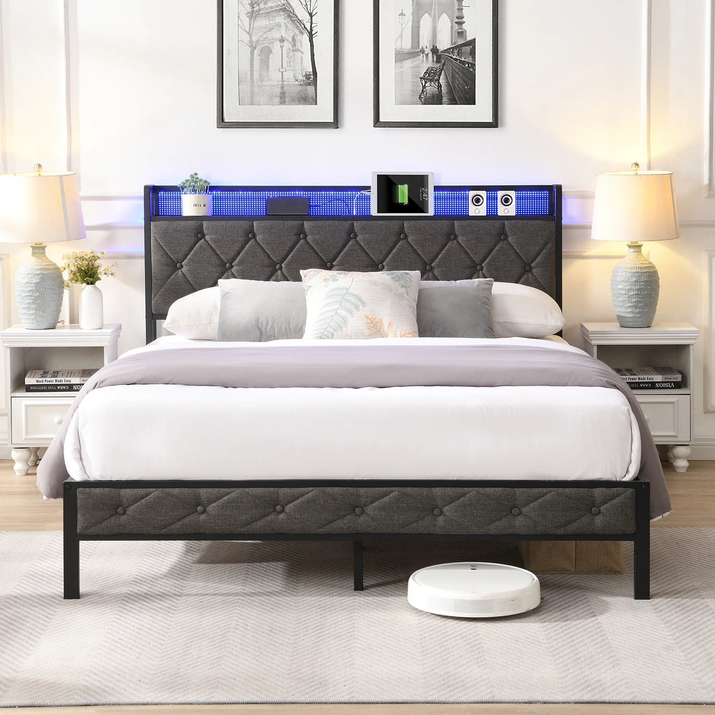 King Size Storage Upholstered LED Bed Frame R9761