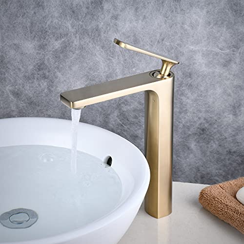 Brushed Gold Vessel Sink Faucet and Drain Combo R6205