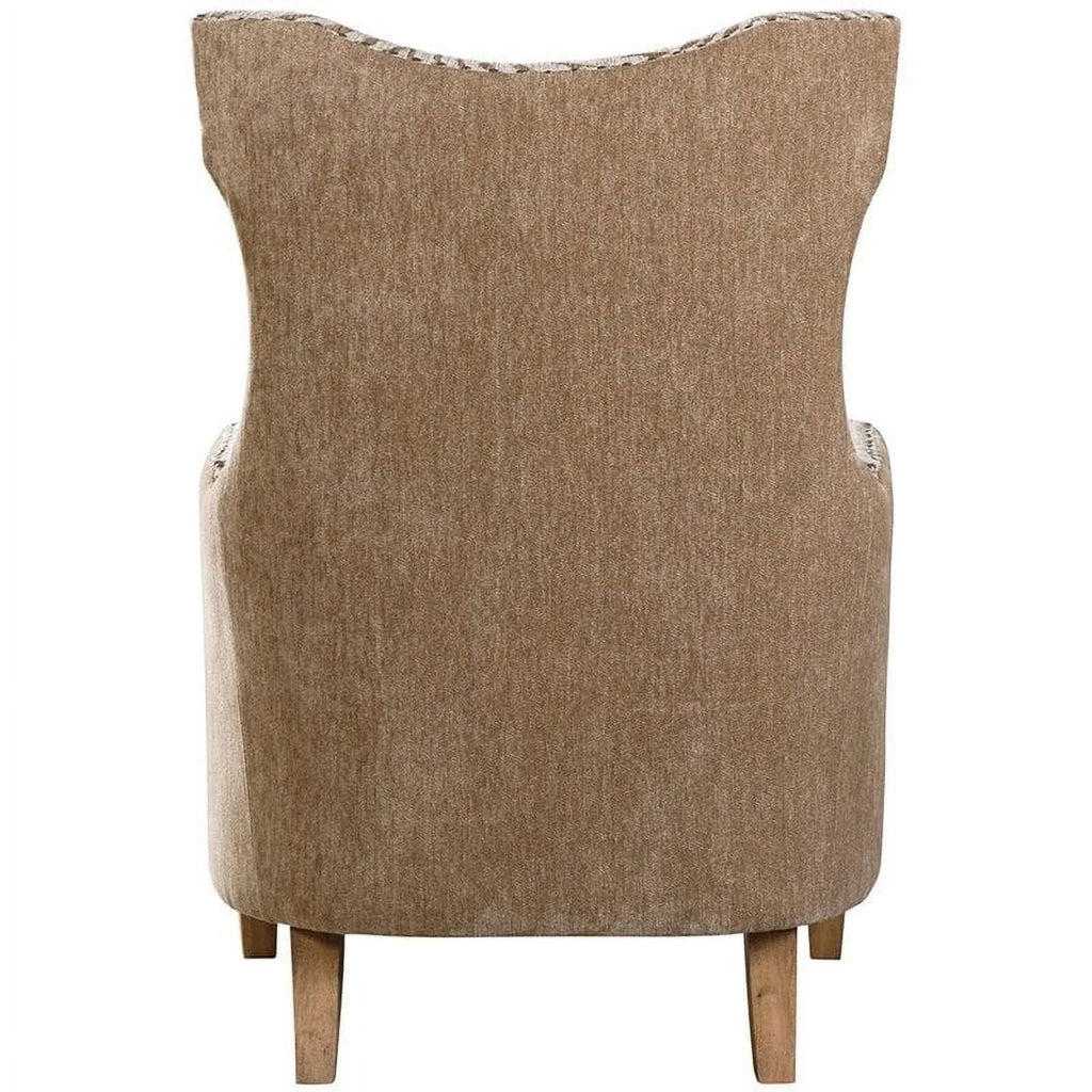 Brown Animal Pattern Fabric Wood Armchair R3355