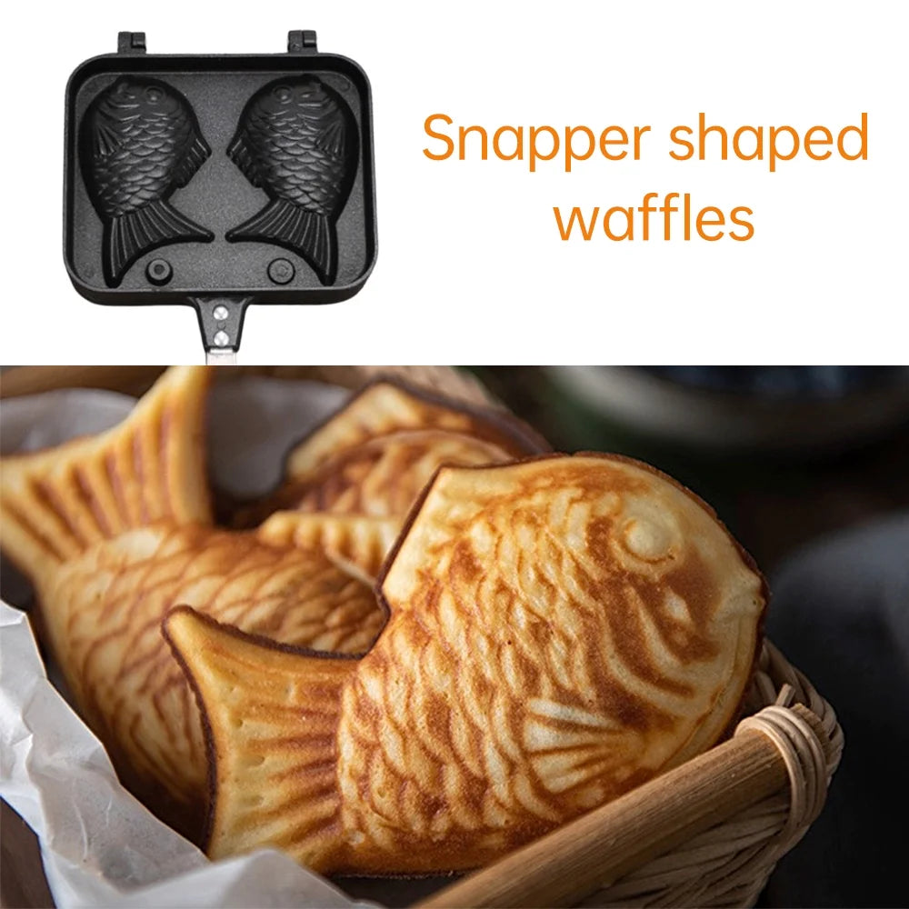 Fish-shaped Waffle Maker Mold, Aluminum Alloy Non-stick Handle Waffle Iron K156398