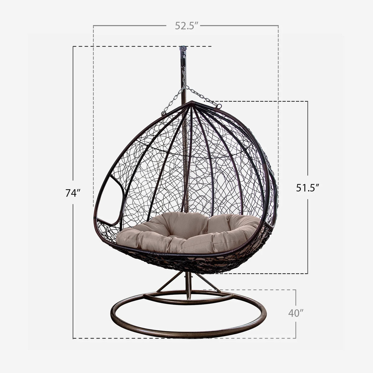 Gray Wicker Patio Swing Chair with Cushion Mat G375290