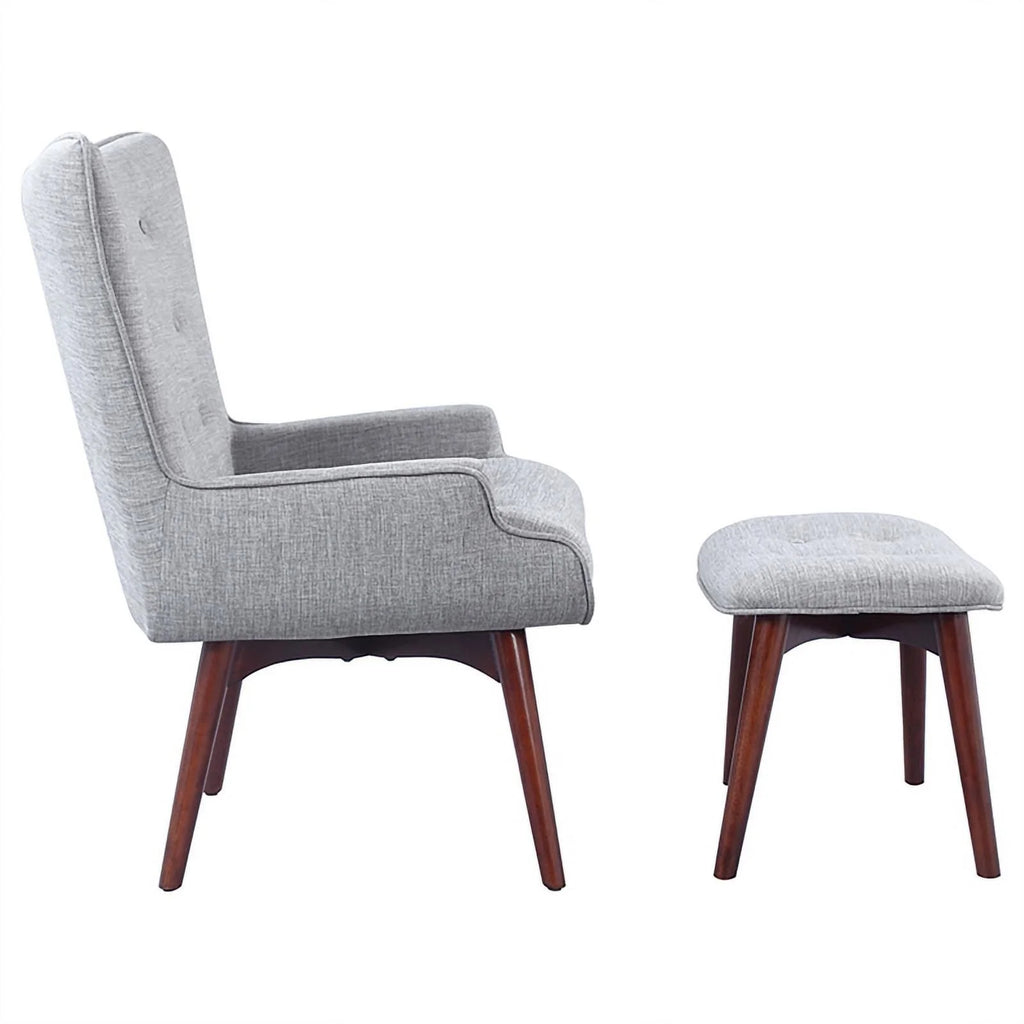 Grey and Brown Upholstered Accent Chair with Ottoman J85611