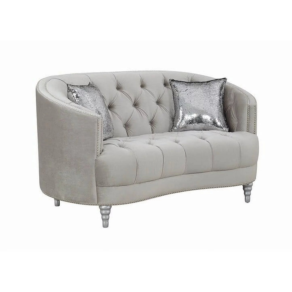 Grey and Silver Tufted Sloped Arm Loveseat R906