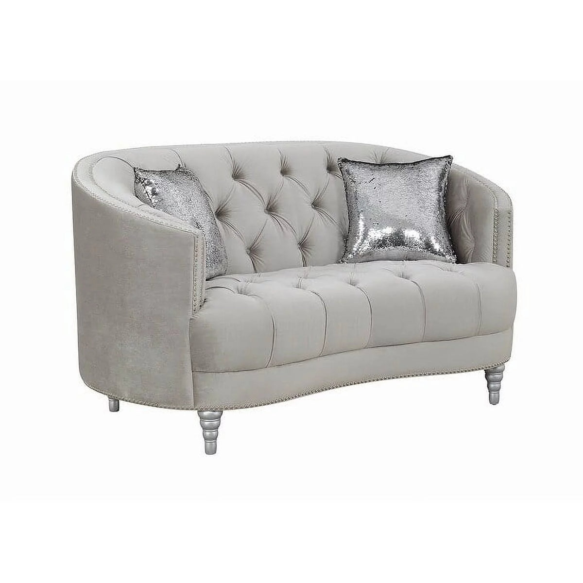 Grey and Silver Tufted Sloped Arm Loveseat R906