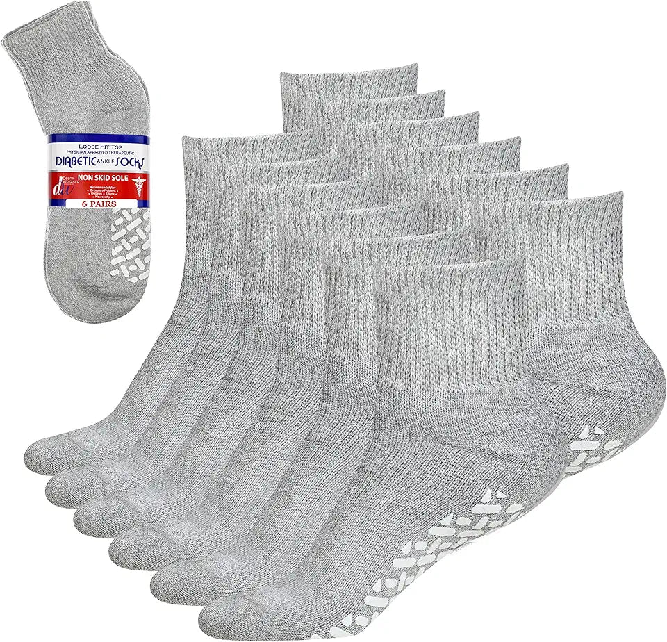 6Pk Non-Binding Loose Fit Non-Slip Diabetic Socks Z692