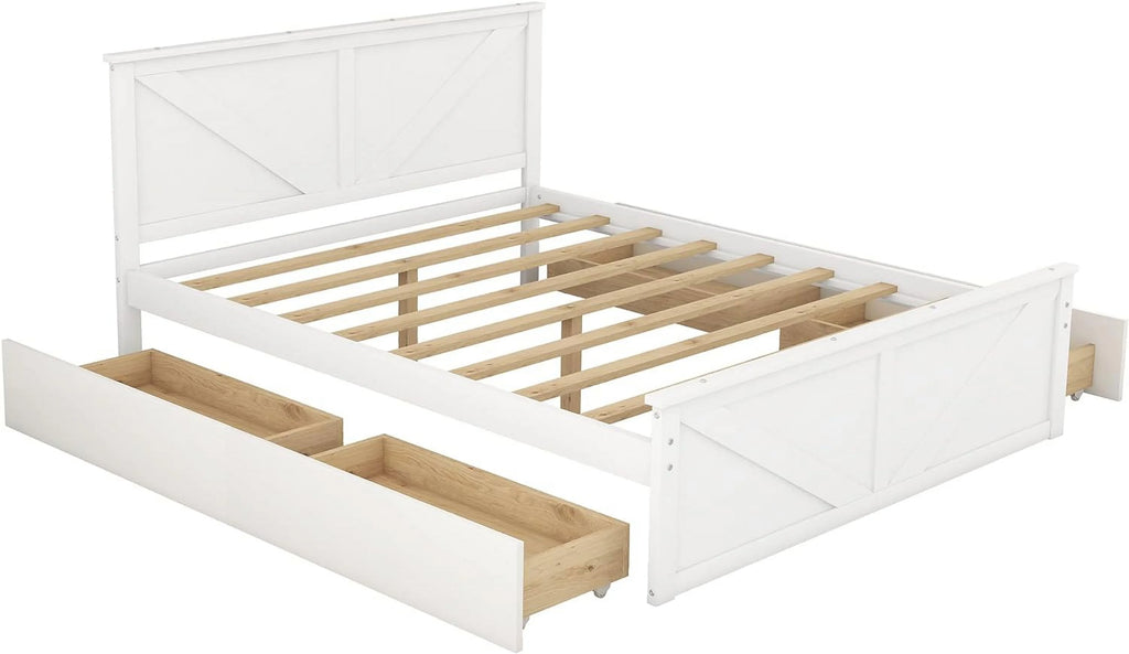 White Queen Size Platform Bed with 4 Drawers A428