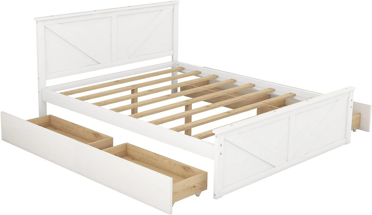 White Queen Size Platform Bed with 4 Drawers A428