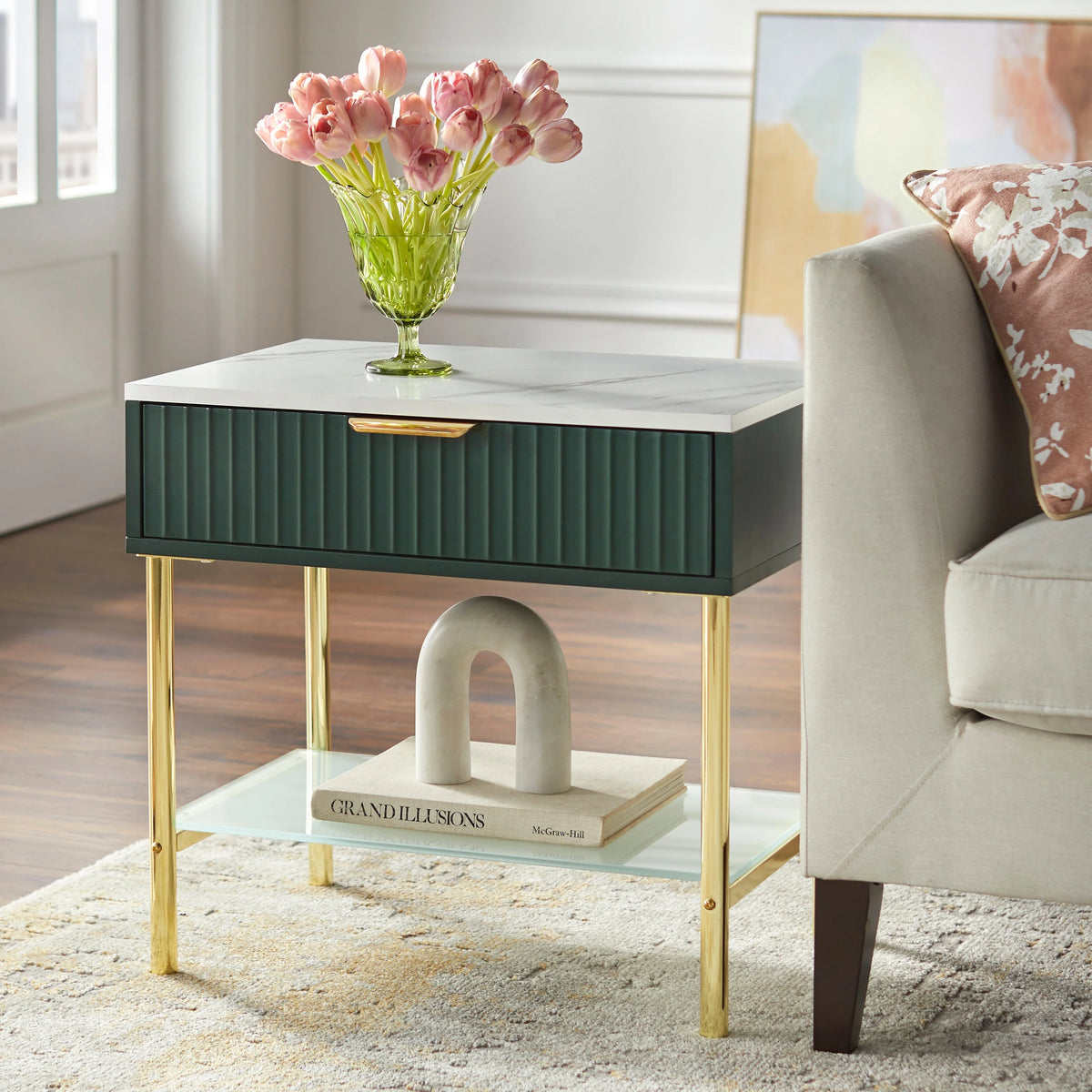 Green Single Drawer End Table I485