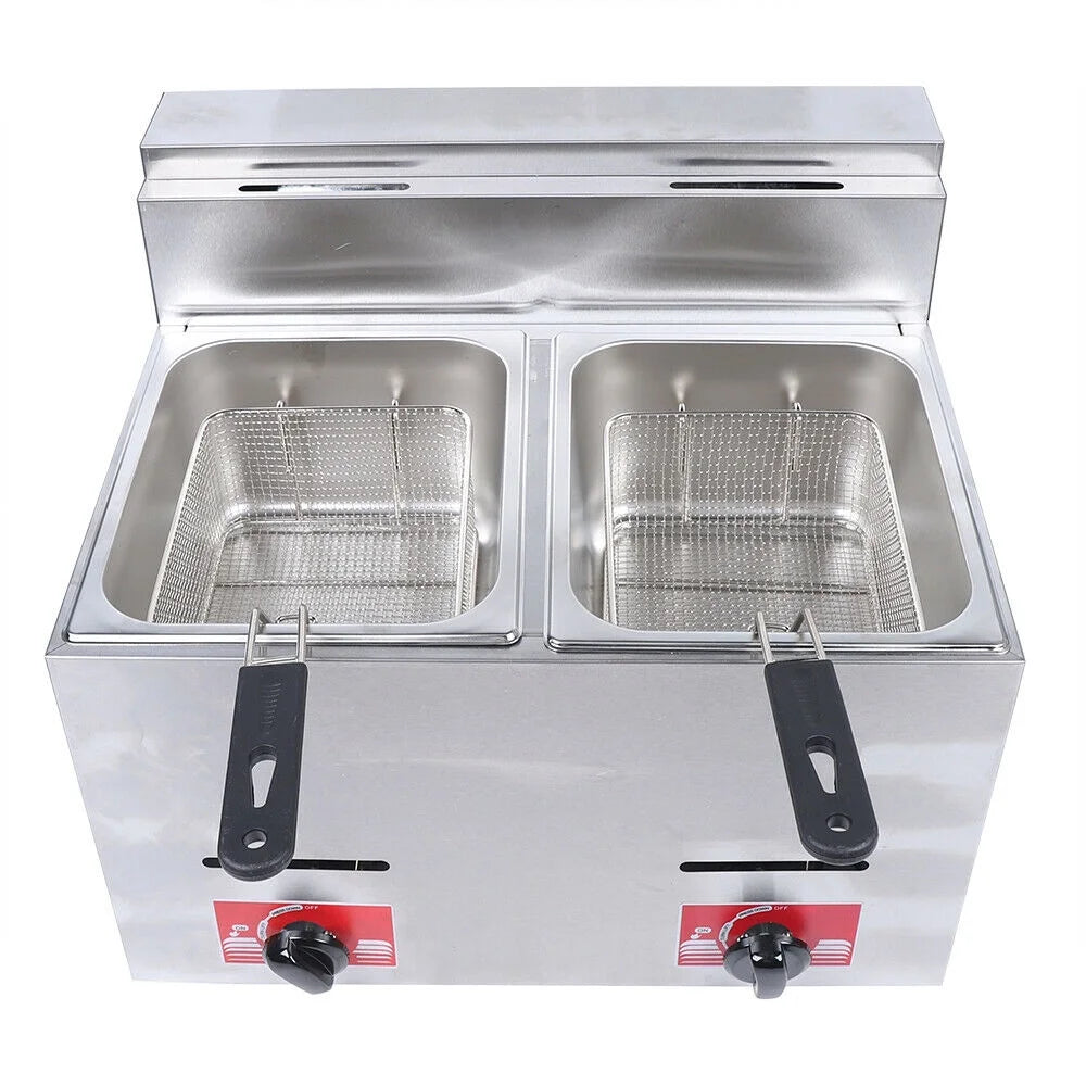 12.7QT Stainless Steel Deep Fryer with Frying Baskets and Lid O5859