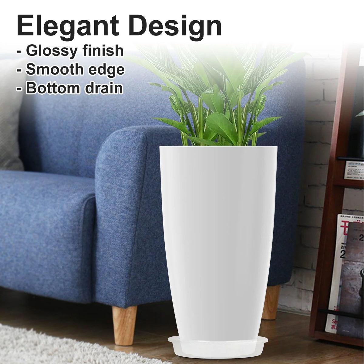 21" Round Tall White Resin Planter D51900