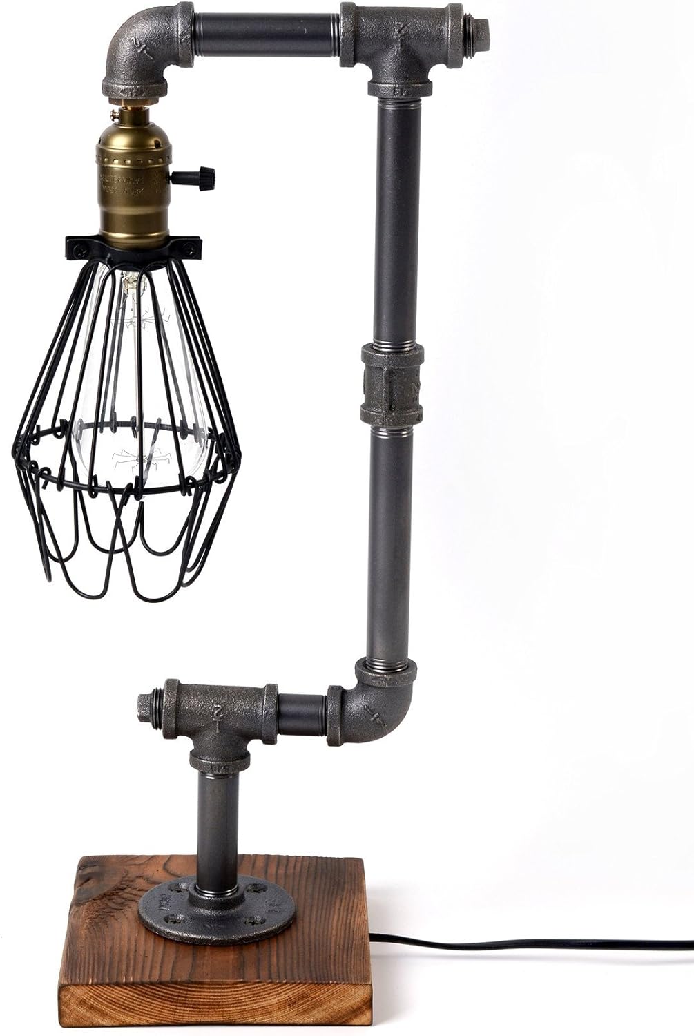 Pack of 2 Steampunk Table Lamp with Wood Base Iron Retro Lighting T187530