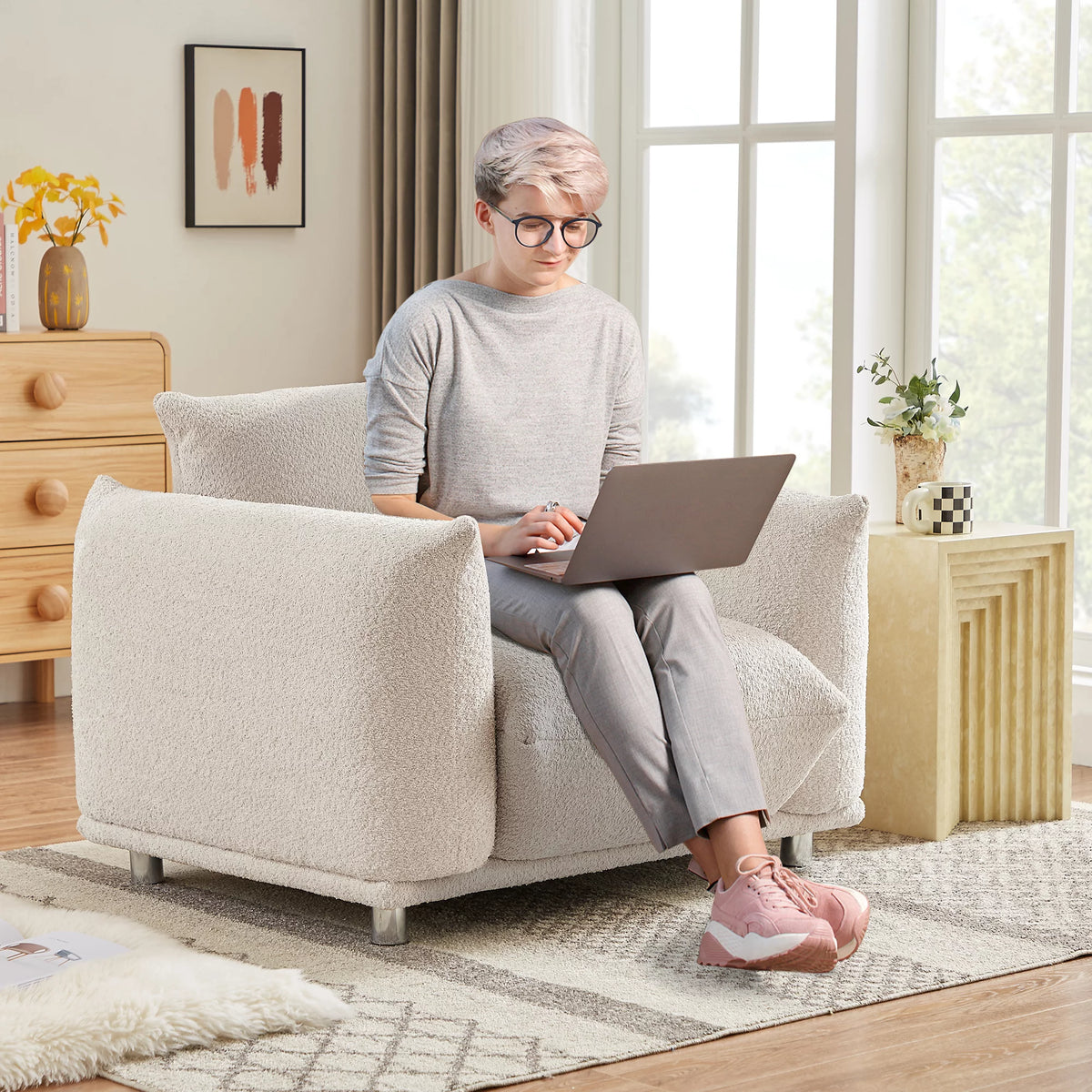 Down-Filled Oversized White Armchair W445784