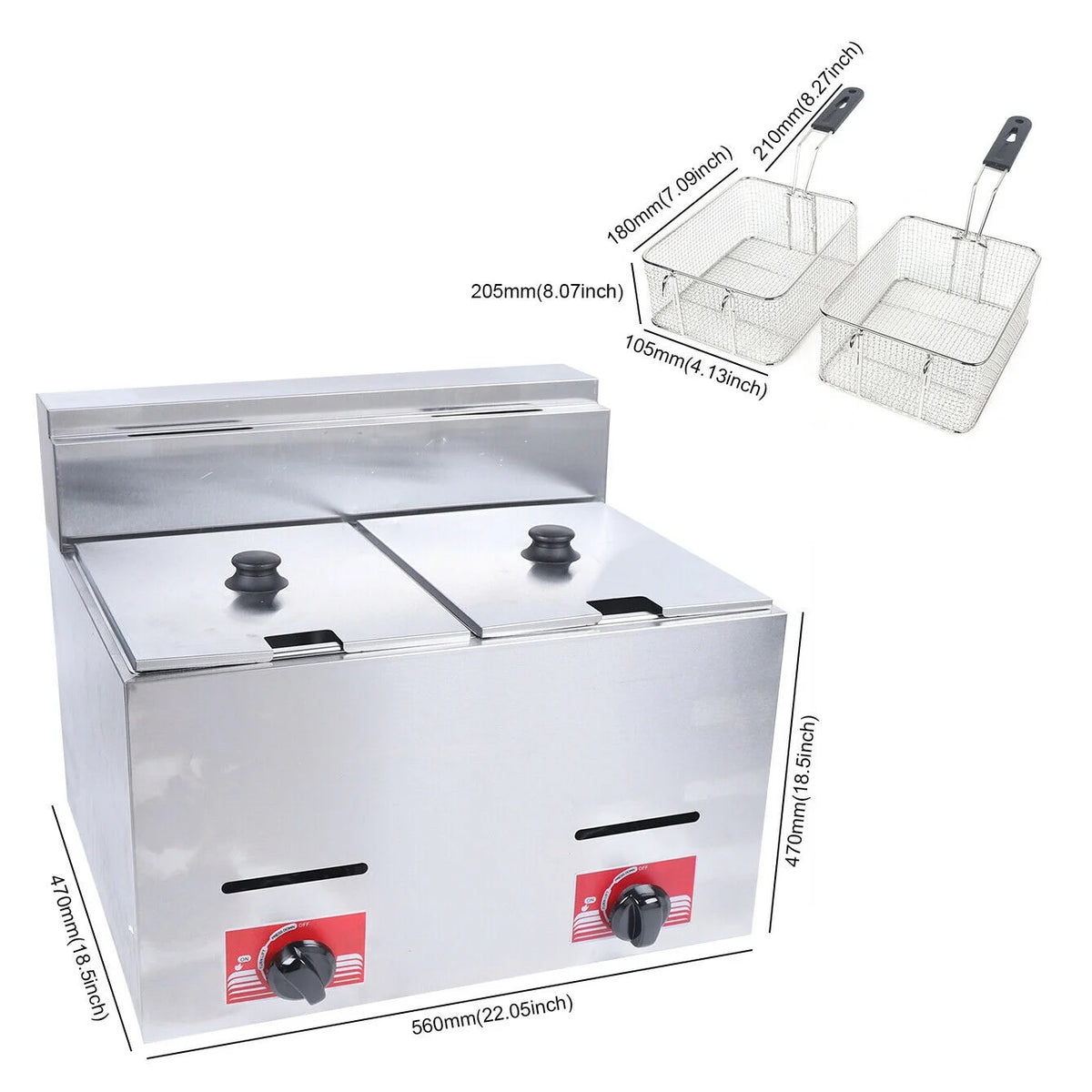 12.7QT Stainless Steel Deep Fryer with Frying Baskets and Lid O5859