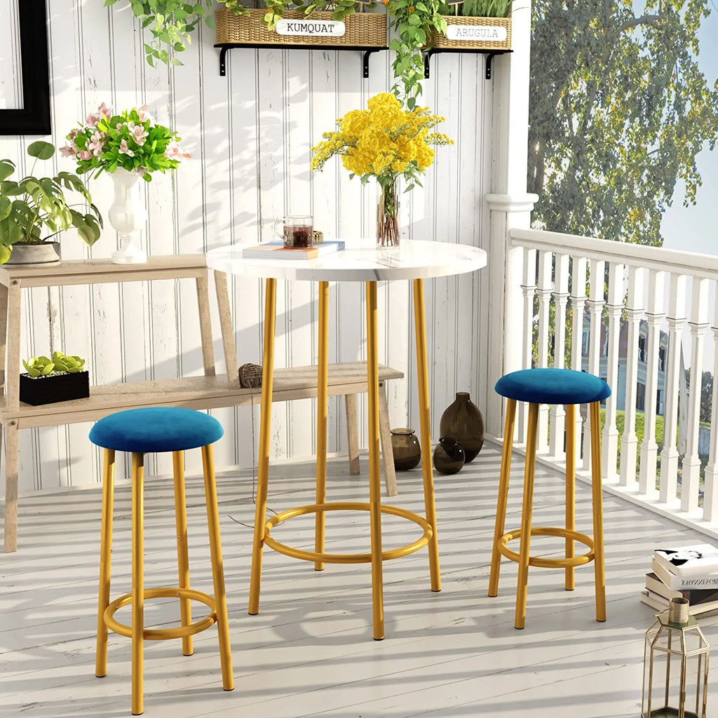 3 Pieces Round Faux Marble Bar Table and Chairs Set B41609