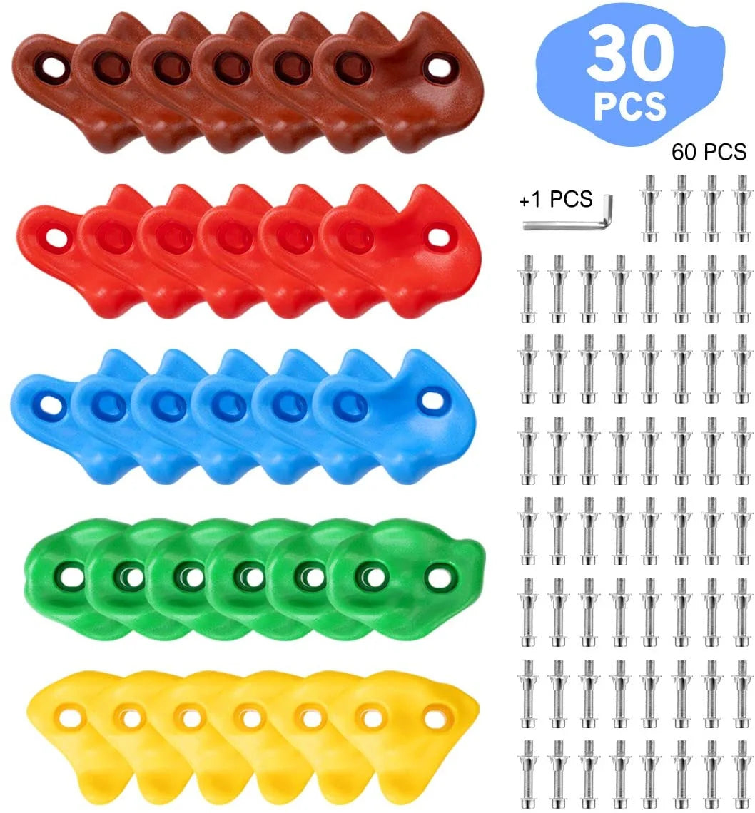 30 Rock Wall Climbing Holds with 2 inch Mounting Hardware P43584