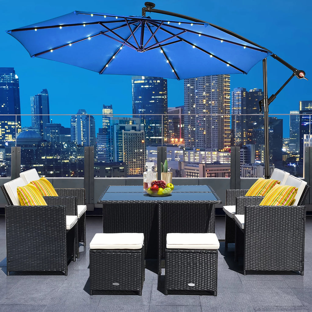 10' Solar LED Hanging Patio Umbrella with Base Tan T54625