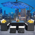 10' Solar LED Hanging Patio Umbrella with Base Tan T54625
