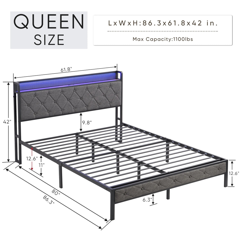 King Size Storage Upholstered LED Bed Frame R9761