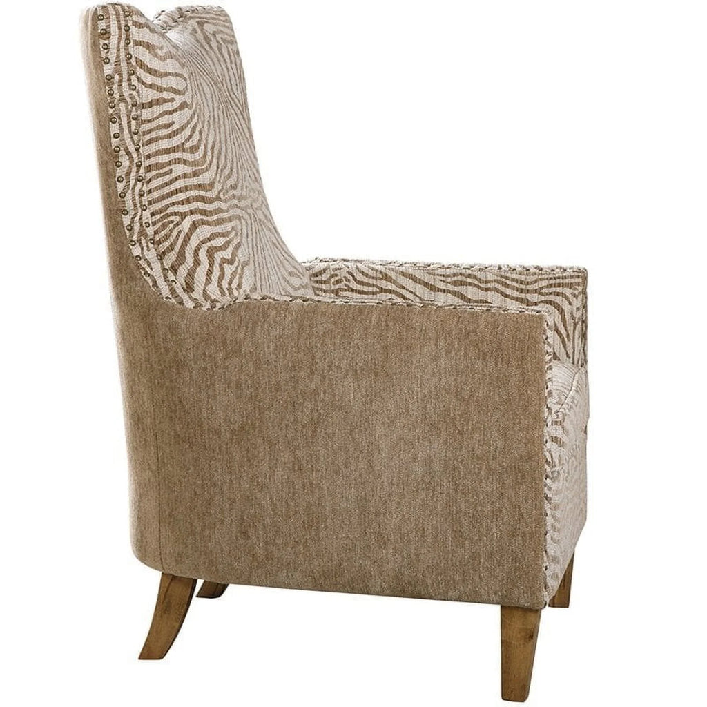 Brown Animal Pattern Fabric Wood Armchair R3355