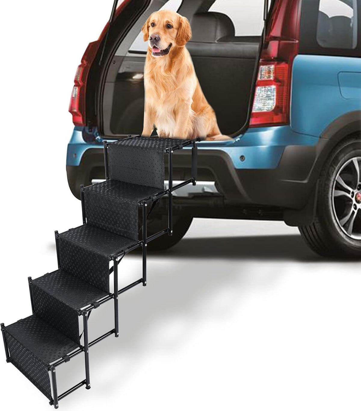 Black 4 Steps Metal Fram Folding Dog Car Ramp with Shoulder Strap C384405