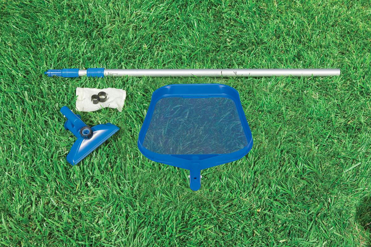 Round Swimming Pool Kit with Vacuum Skimmer, Pole, and Cover Tarp J23343
