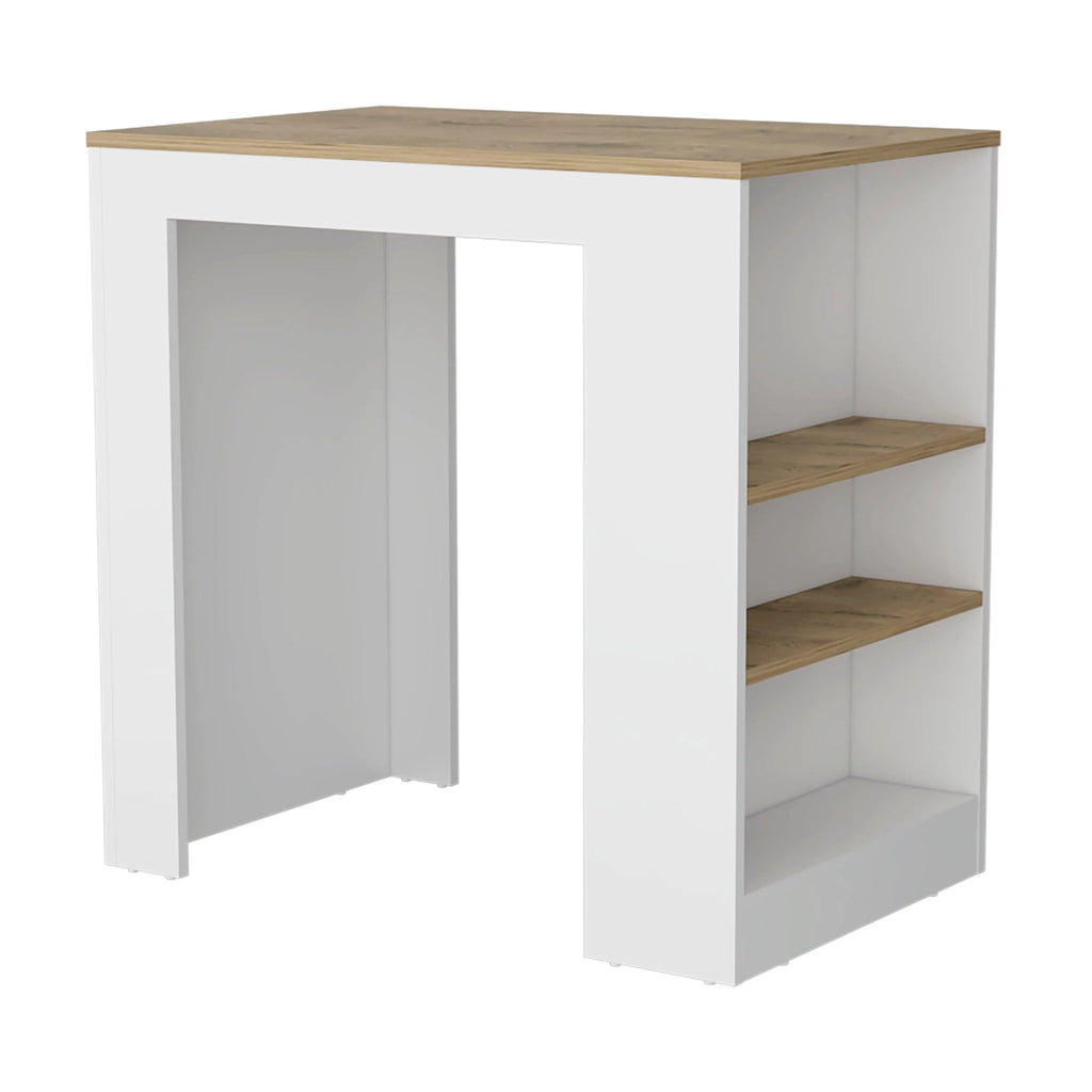 White Kitchen Island Bar Table with 3-Side Shelves Q810
