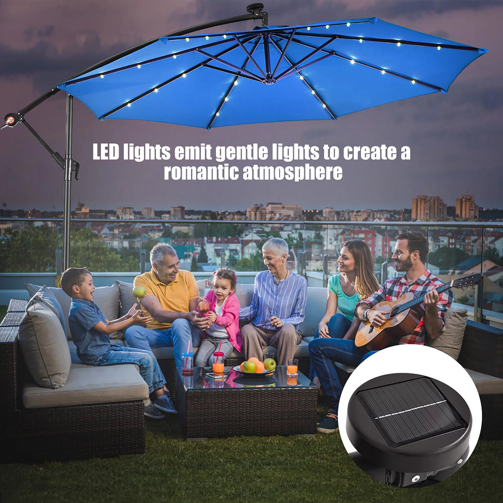 10' Solar LED Hanging Patio Umbrella with Base Tan T54625