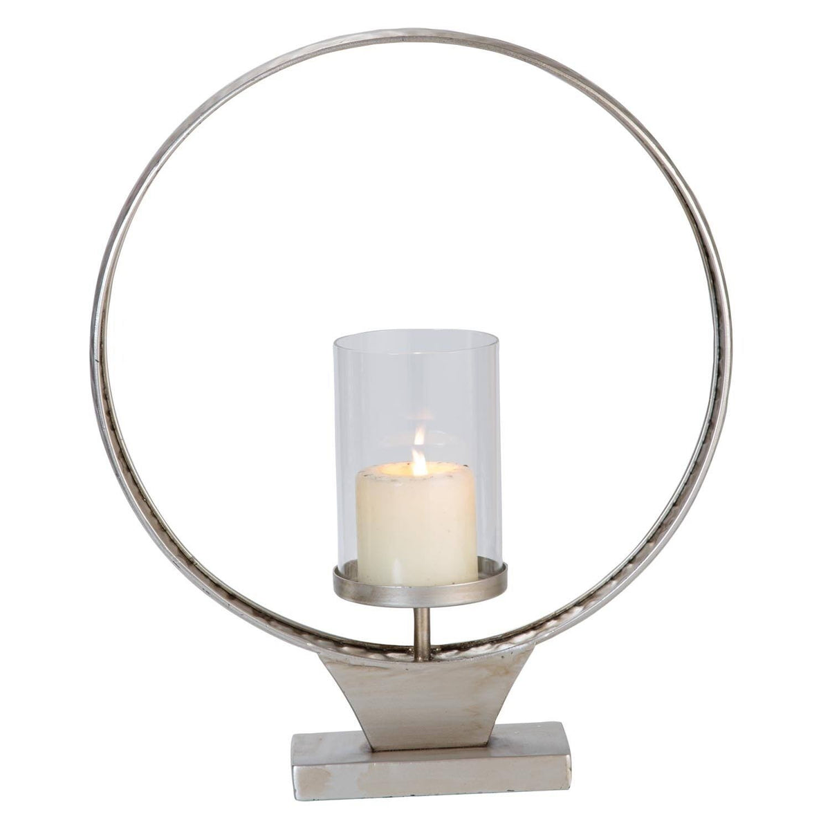 Large Hammered Metal Round Ring Pillar Candle Holder T858