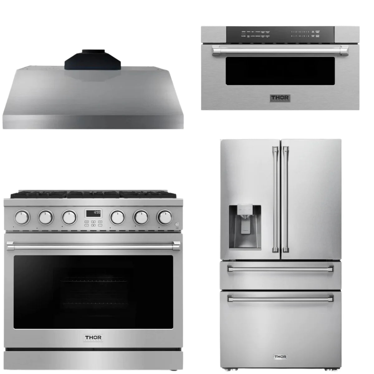 36 Gas Range, Range Hood, Refrigerator and Microwave Q515