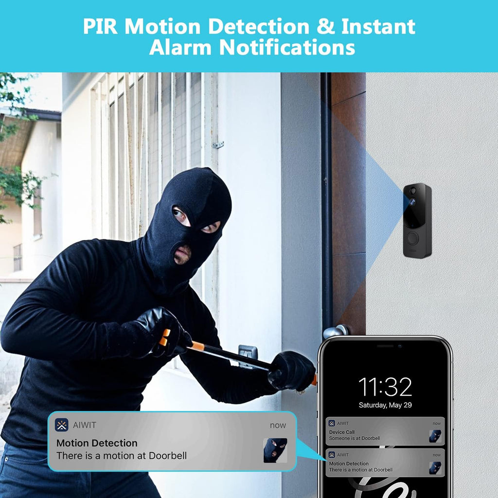 Wireless WiFi Video Doorbell Camera with 2-Way Audio, Night Vision, IP65 Waterproof X580833