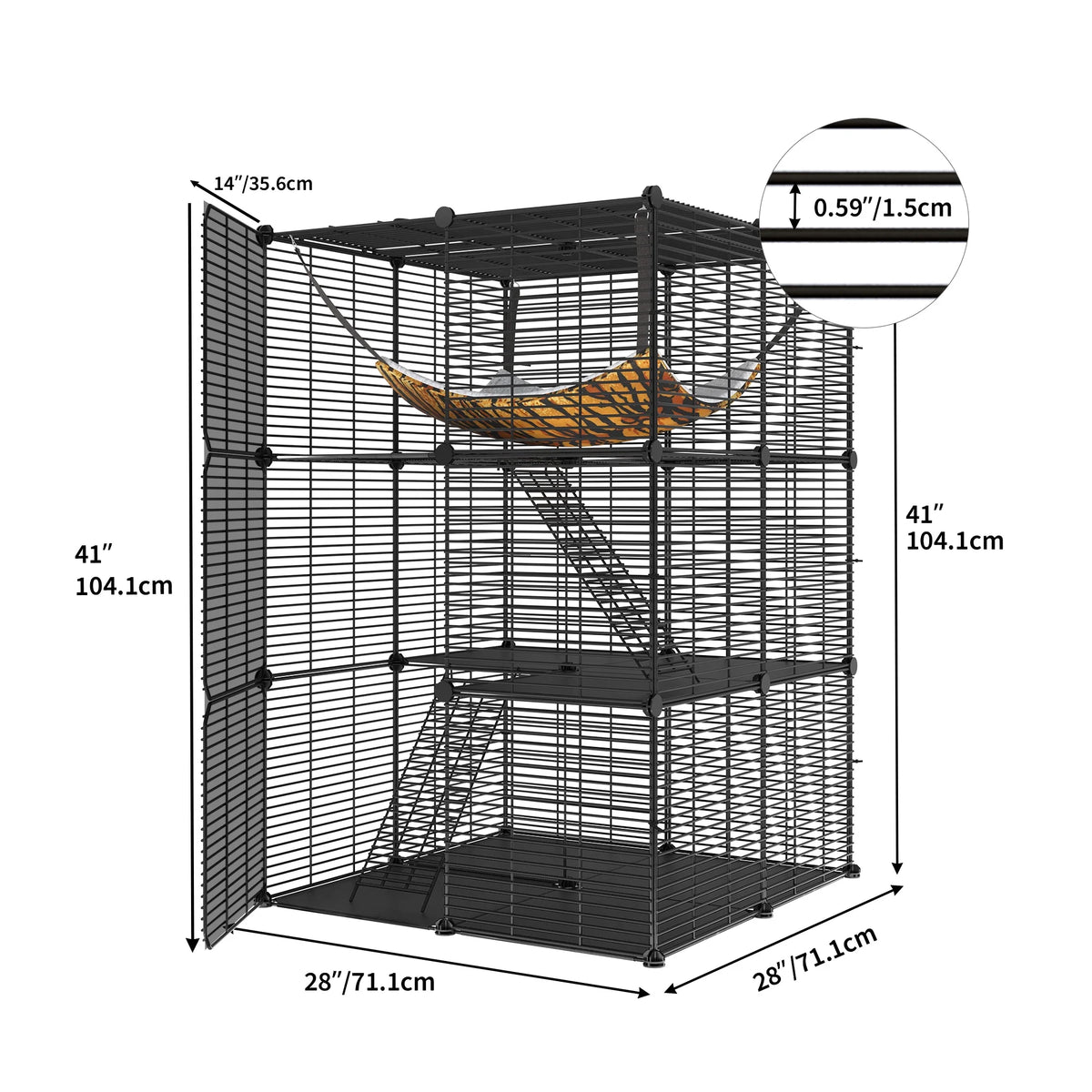 Indoor Cat Cage with Extra Large Hammock for Multiple Small Animals, 28"L x 28"W x 41"H, Black Z886440