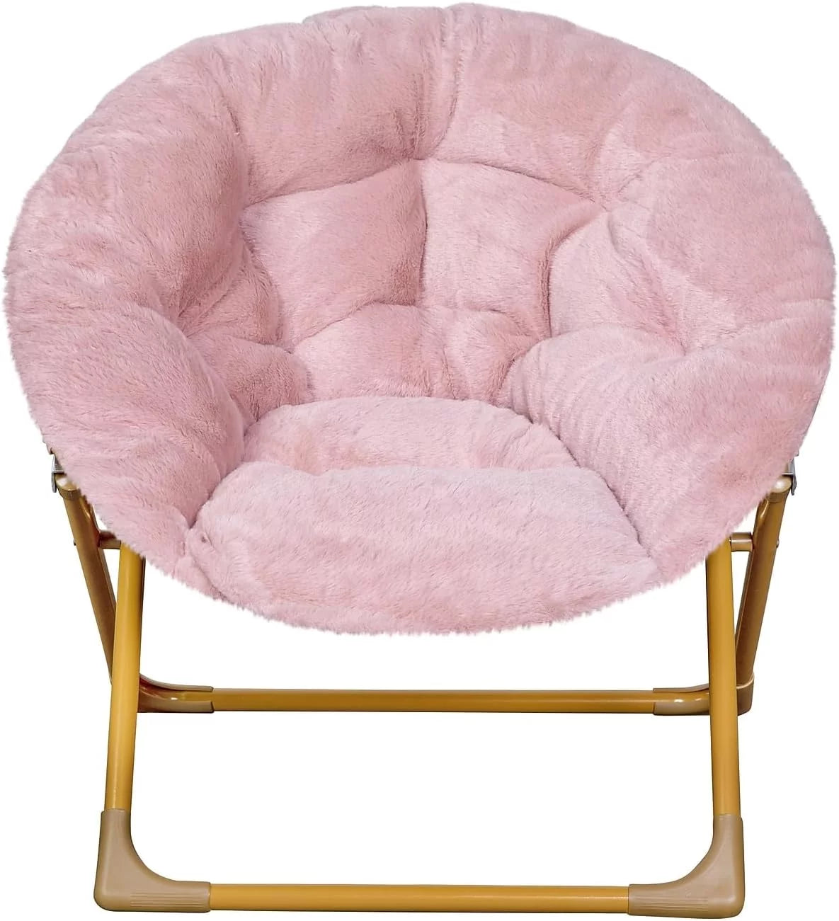 Blush Faux Fur Folding Saucer Chair I554