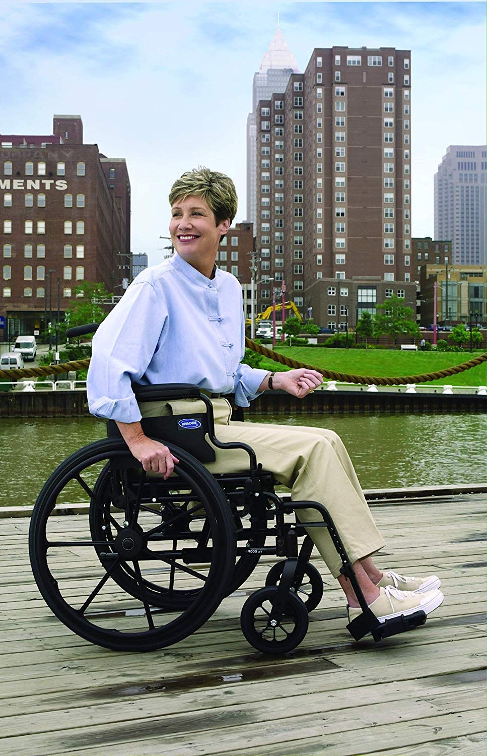 High Performance Lighter Weight Wheelchair with Desk Length Arms and Elevating Legrests, 16 Seat Width, Electric Red V64330